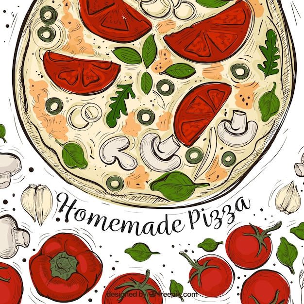 Kostenloser Vektor künstlerische wasser farbe pizza hintergrund