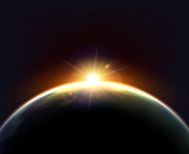 Kugel-Erdsonnenlicht-dunkles Hintergrund-Plakat