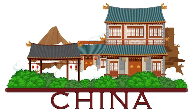 Kostenloser Vektor kultiges hausbau-logo der chinesischen architektur