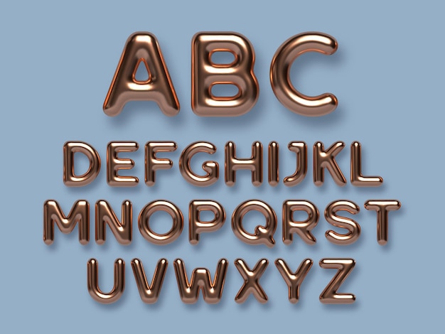 Kupfer-Metall-Alphabet-Vektor-Set