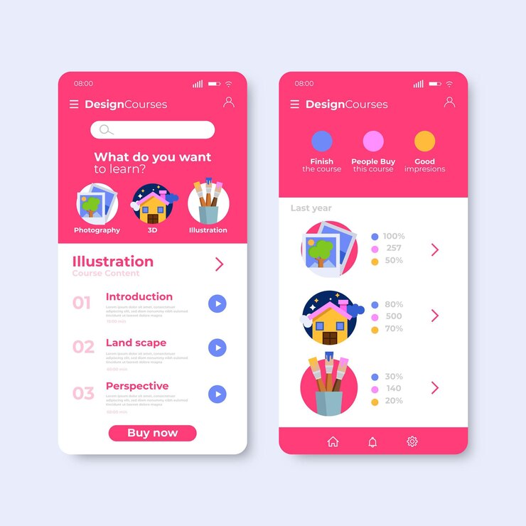 Kostenlose Vektor kurs-app-design