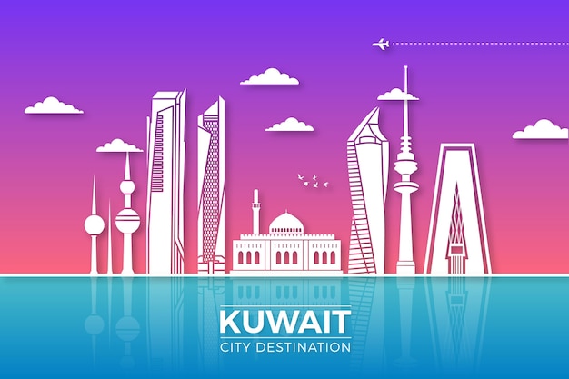 Kostenloser Vektor kuwait skyline im papierstil
