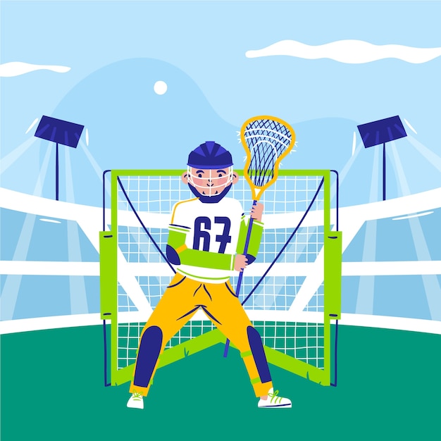 Kostenloser Vektor lacrosse-spielerillustration hand gezeichneter flacher stil