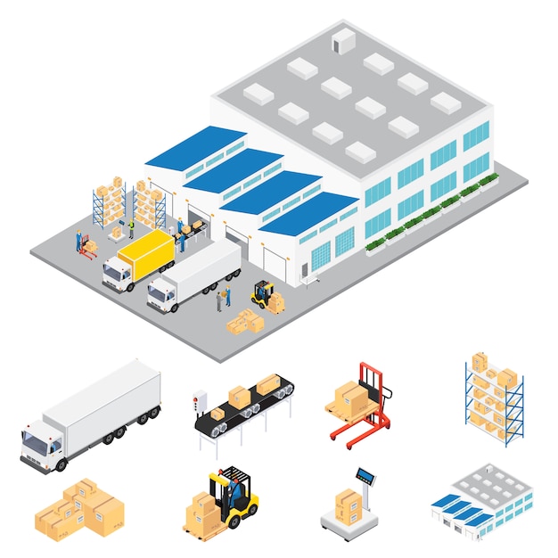 Kostenloser Vektor lager industriegebiet isometrisch