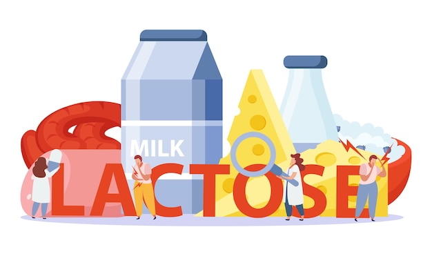Laktose- und Glutenunverträglichkeitskonzept mit flachen Symbolen für Milchprodukte