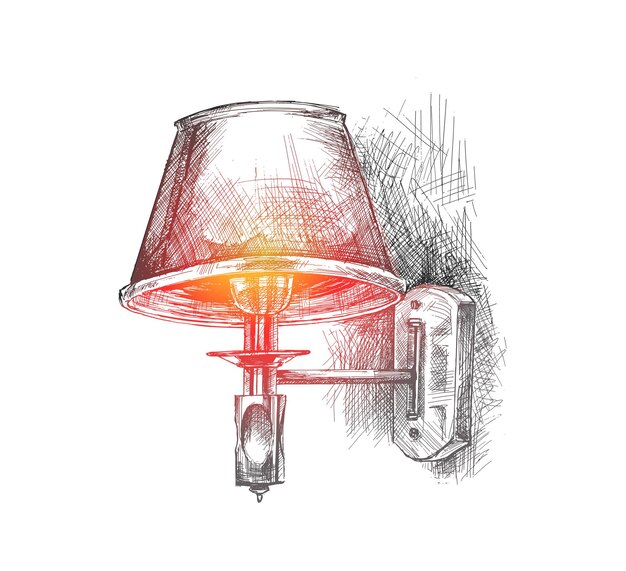 Lampe hängt an der Wand Handgezeichnete Skizze Vektor-Illustration