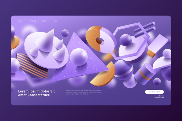 Kostenloser Vektor landing page der violetten und gelben geometrischen formen 3d