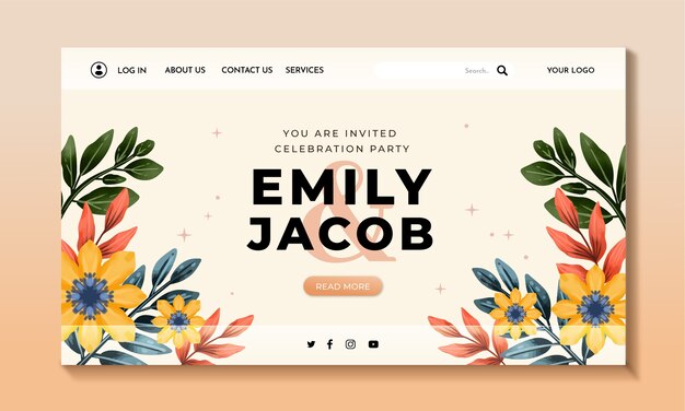 Kostenloser Vektor landing-page-design für aquarellfarbene hochzeiten