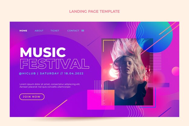 Landing Page für bunte Musikfestivals mit Farbverlauf