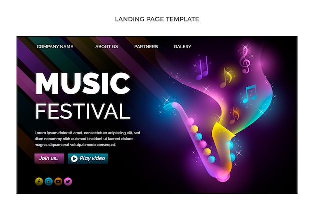 Landing page für bunte musikfestivals mit farbverlauf