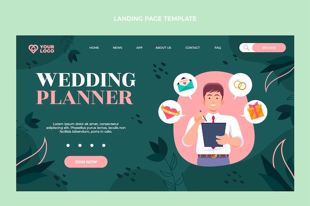 Kostenloser Vektor landing page für den hochzeitsplaner im flachen design