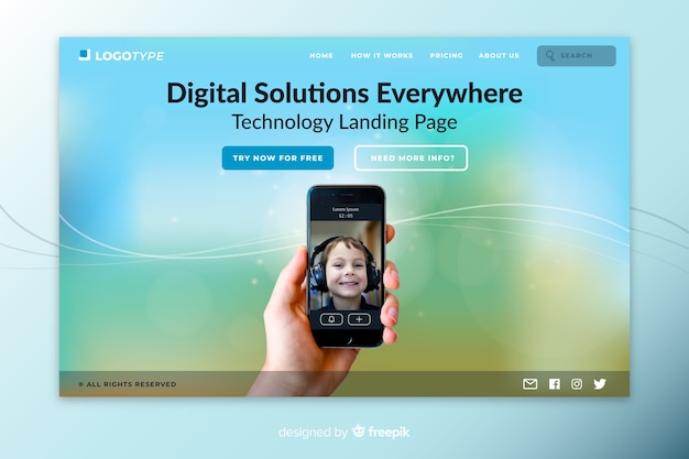 Kostenloser Vektor landing page für digitale lösungstechnologie