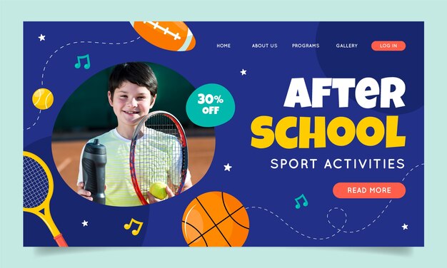 Landing Page für flaches Design nach Schulaktivitäten