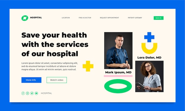 Landing page für gesundheitseinrichtungen im flachen design