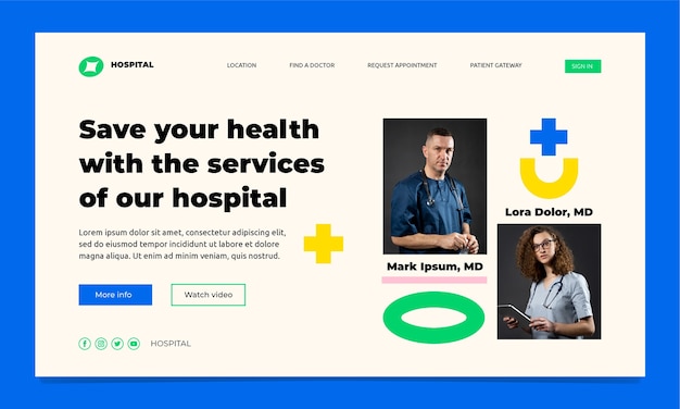 Kostenloser Vektor landing page für gesundheitseinrichtungen im flachen design