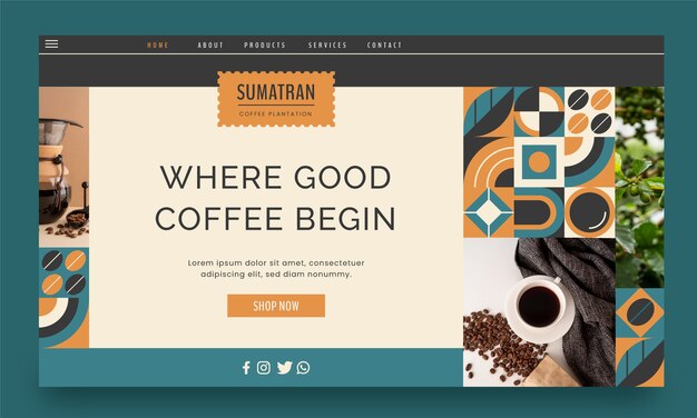 Kostenloser Vektor landing page für kaffeeplantagen im flachen design