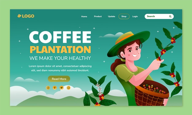 Kostenloser Vektor landing page für kaffeeplantagen mit farbverlauf