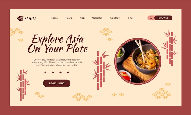 Landing page für leckeres asiatisches essen im flachen design