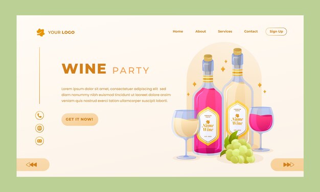 Landing Page für Weinpartys mit Farbverlauf