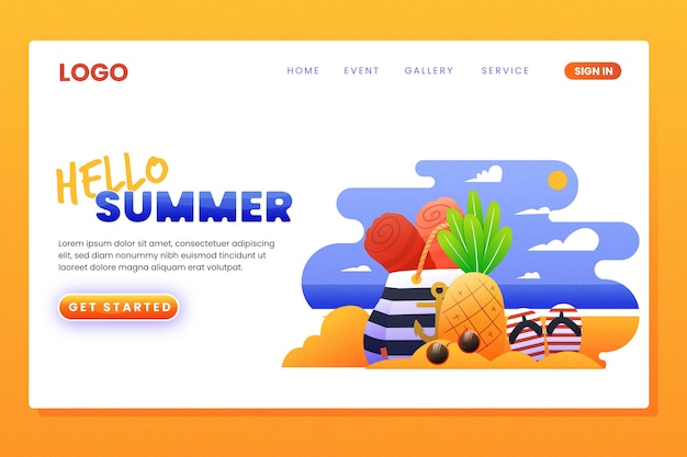 Kostenloser Vektor landing page mit hallo sommer vorlage