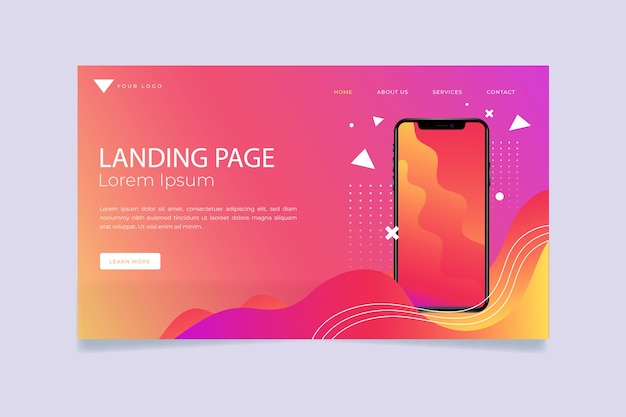 Landing Page mit Smartphone mit Farbverlauf