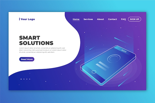 Landing Page mit Smartphone mit Farbverlauf