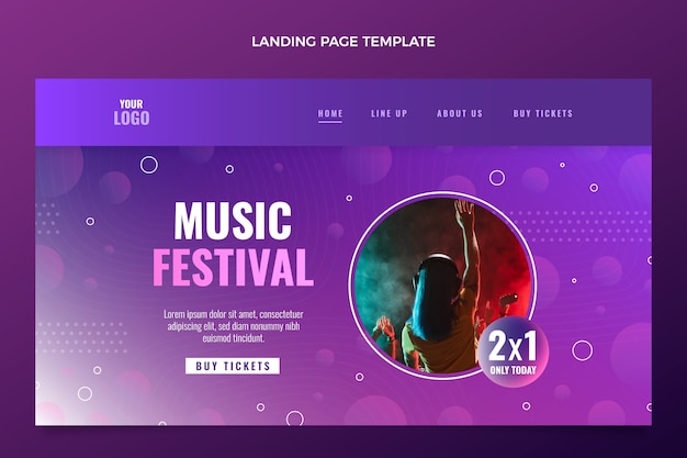 Landingpage des bunten Musikfestivals mit Farbverlauf