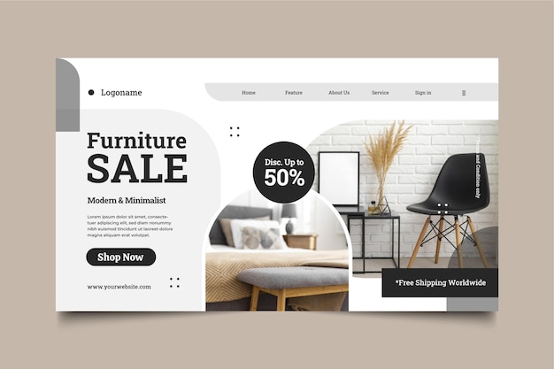 Kostenloser Vektor landingpage des flachmöbelverkaufs mit foto