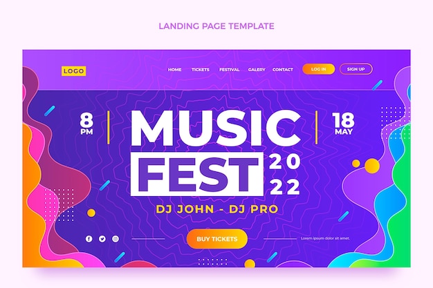 Kostenloser Vektor landingpage des gradientenmusikfestivals