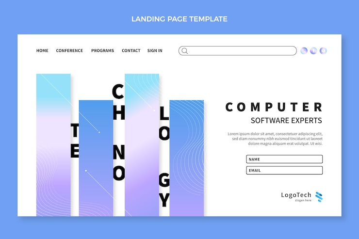 Kostenlose Vektor landingpage für abstrakte technologie mit farbverlauf