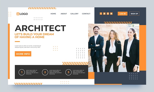 Kostenloser Vektor landingpage für architekten mit flachem design