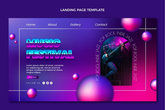 Landingpage für das musikfestival mit farbverlauf