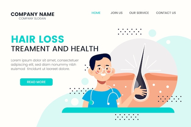 Kostenloser Vektor landingpage für die behandlung von haarausfall mit flacher hand