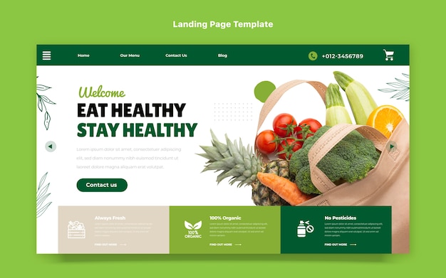 Landingpage für gesunde Ernährung im flachen Design