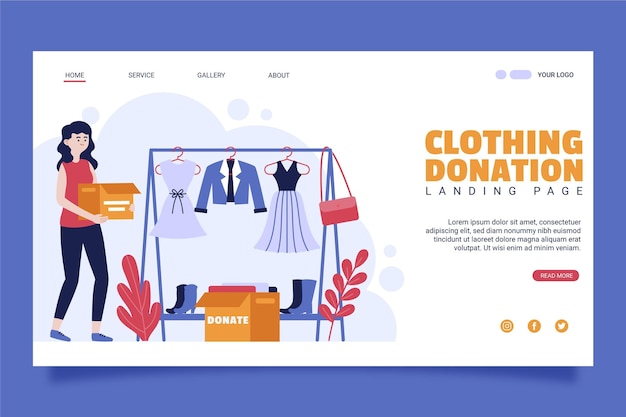 Kostenloser Vektor landingpage für kleiderspenden