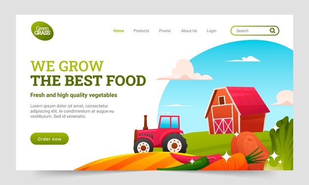 Landingpage für Landwirtschaftsunternehmen mit Farbverlauf