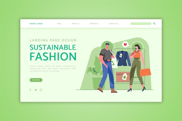 Landingpage für nachhaltige mode mit flachem design