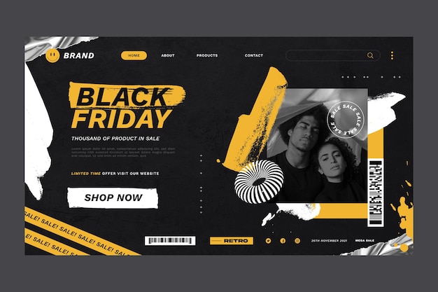 Kostenloser Vektor landingpage im black friday-papierstil