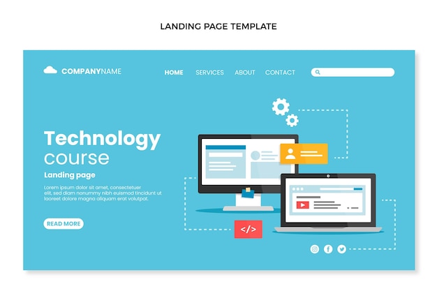 Kostenloser Vektor landingpage mit flachem design und minimaler technologie