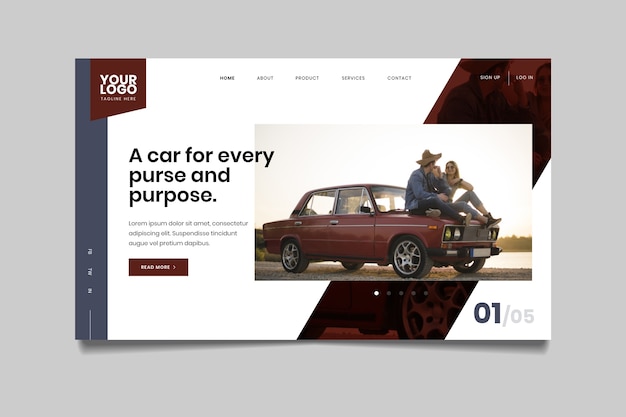 Kostenloser Vektor landingpage mit foto des autos