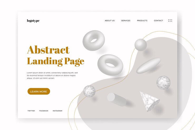 Kostenlose Vektor landingpage mit geometrischen 3d-formen