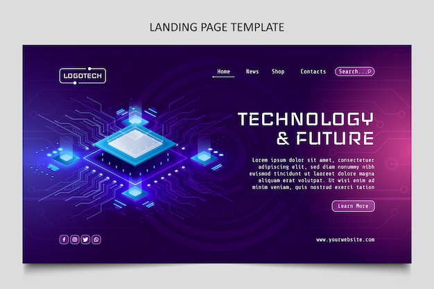 Kostenloser Vektor landingpage mit verlaufstexturtechnologie