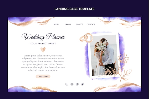 Kostenloser Vektor landingpage-vorlage für aquarell-hochzeitsplaner