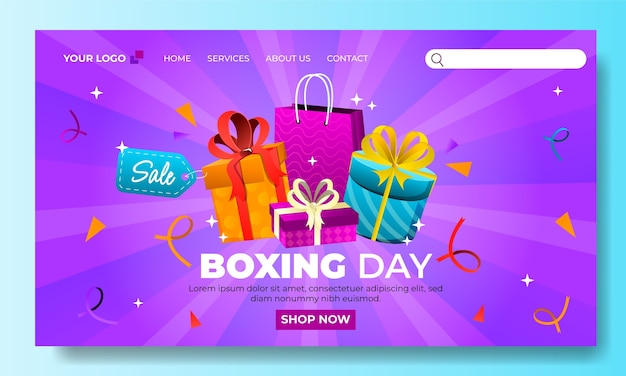 Kostenloser Vektor landingpage-vorlage für boxing day mit farbverlauf