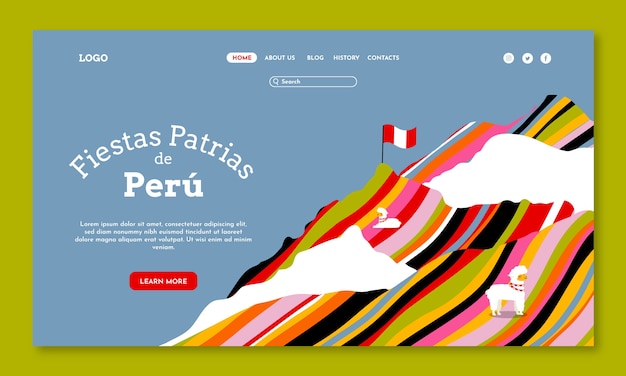 Kostenloser Vektor landingpage-vorlage für cartoon-fiestas patrias peru