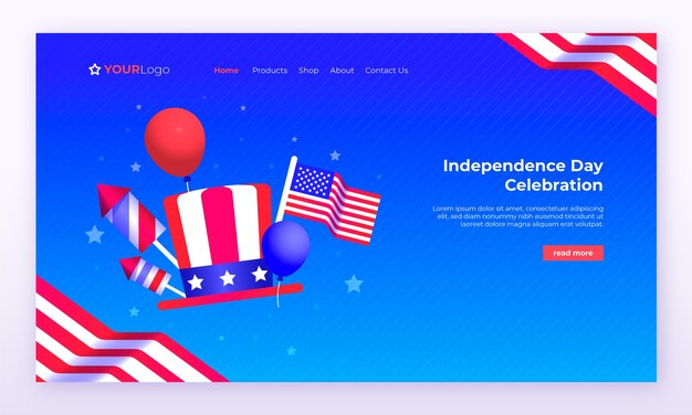 Landingpage-Vorlage für den 4. Juli mit Farbverlauf
