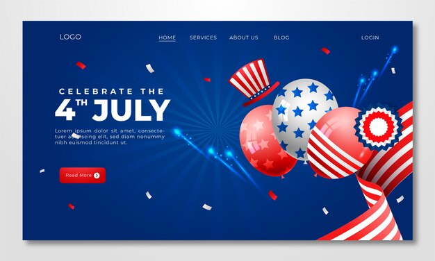 Landingpage-Vorlage für den 4. Juli mit Farbverlauf