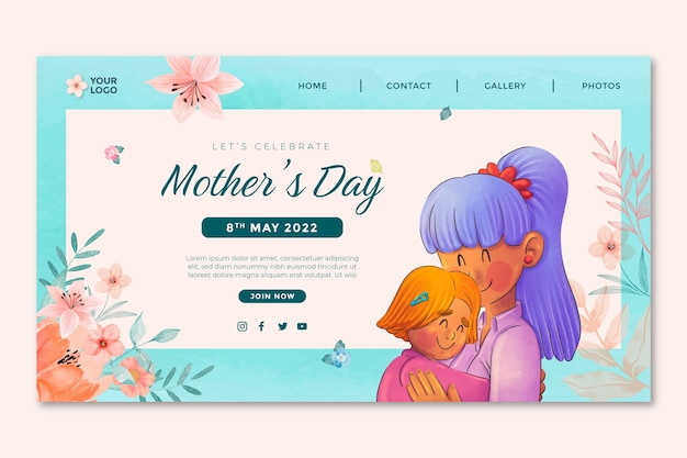 Landingpage-vorlage für den aquarell-muttertag