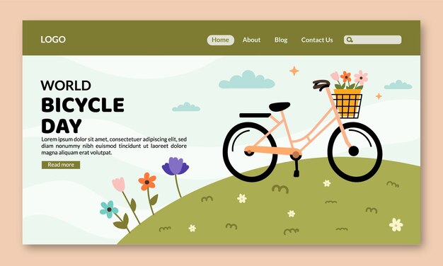 Landingpage-vorlage für den flachen weltfahrradtag