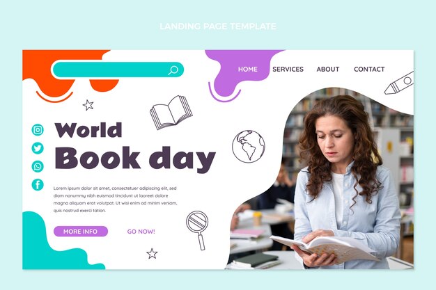 Landingpage-Vorlage für den flachen Welttag des Buches